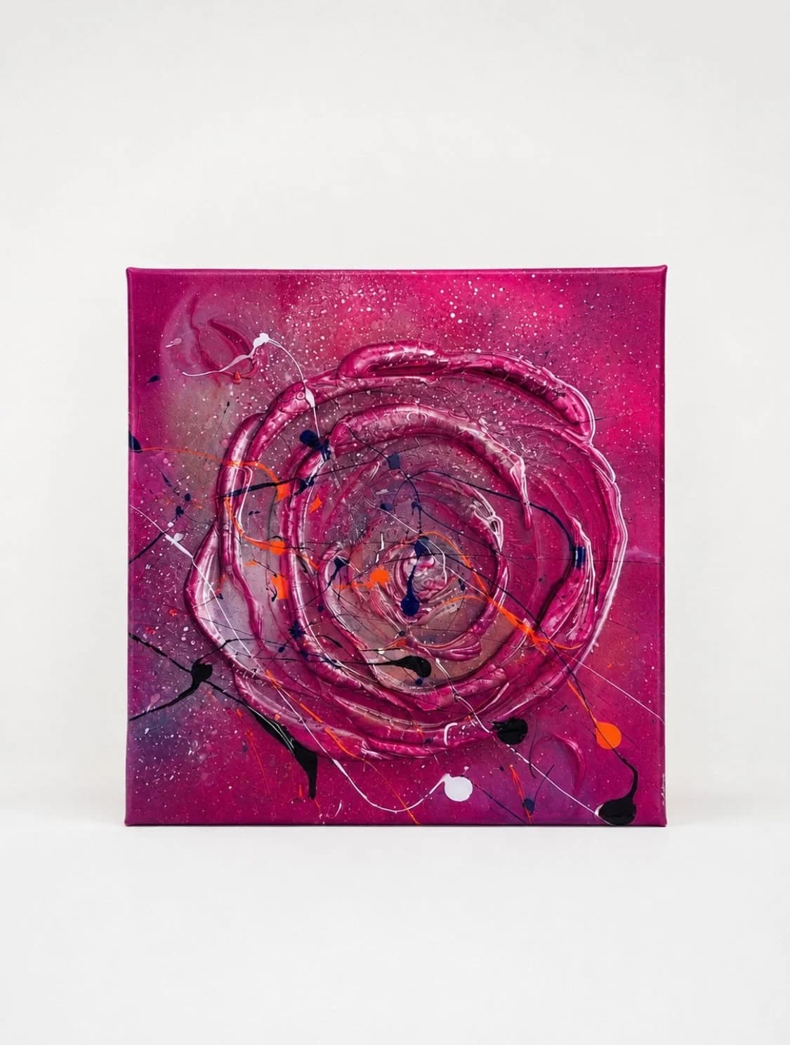Cosmic Rose — acrylic on canvas, epoxy — 30 × 30 cm, original artwork by Victoria Genova