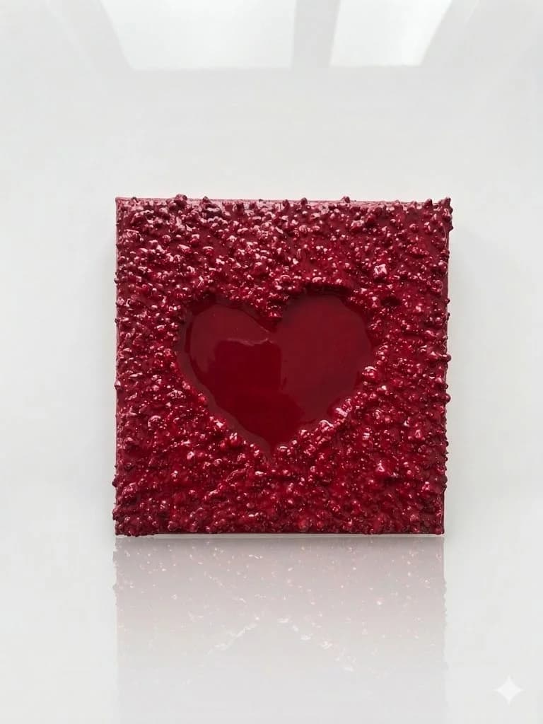 Crimson Heart — acrylic on canvas — 20 × 20 cm, original artwork by Victoria Genova