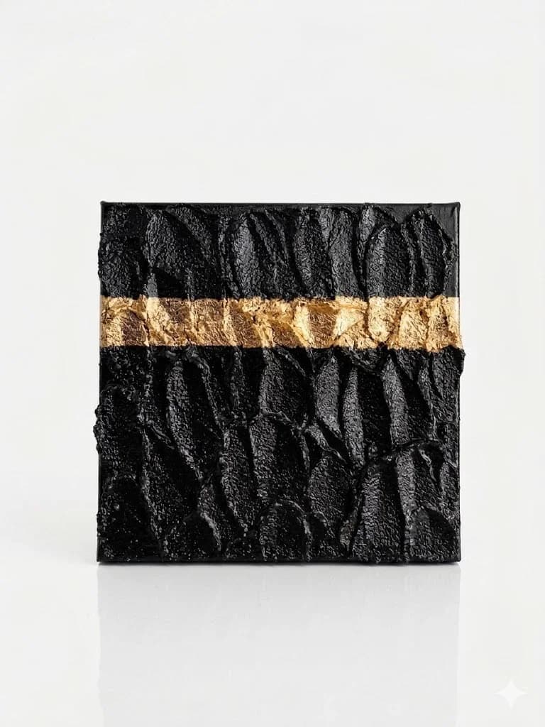 Golden Luxury” 2 — acrylic on canvas — 20 × 20 cm, original artwork by Victoria Genova