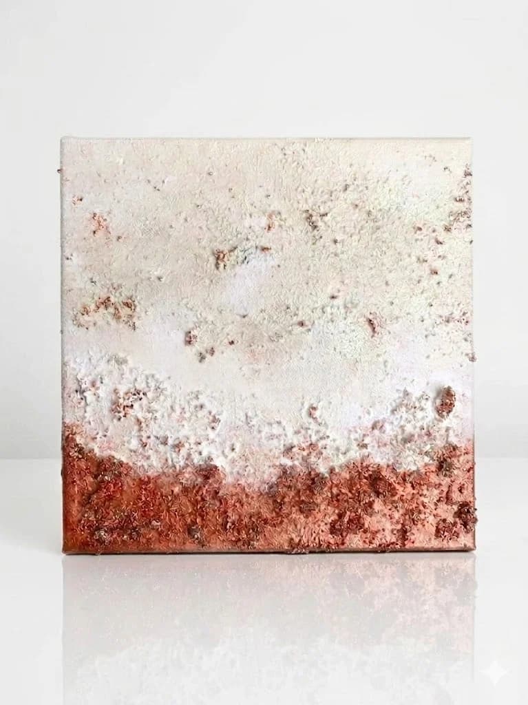 Copper Desert — acrylic on canvas — 20 × 20 cm, original artwork by Victoria Genova
