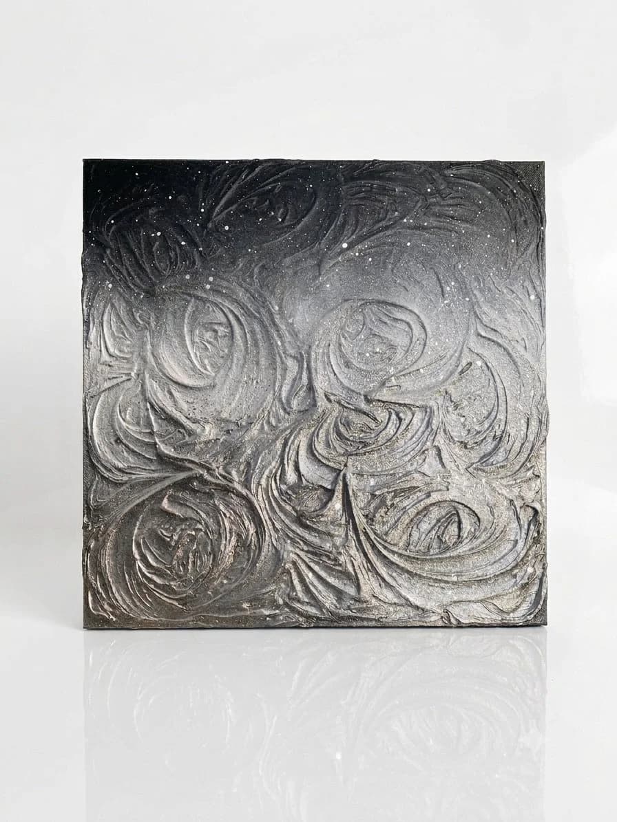 Silver Constellations — acrylic on canvas — 30 × 30 cm, original artwork by Victoria Genova