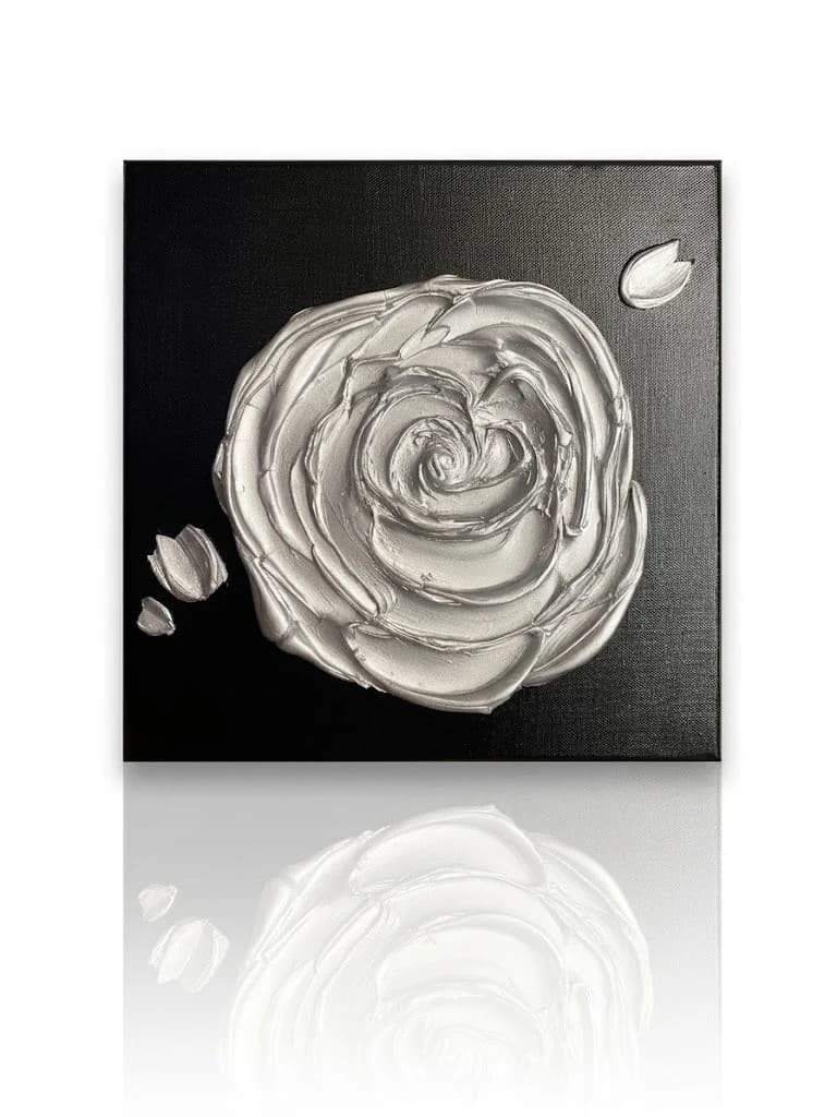 Silver Rose — acrylic on canvas — 30 × 30 cm, original artwork by Victoria Genova