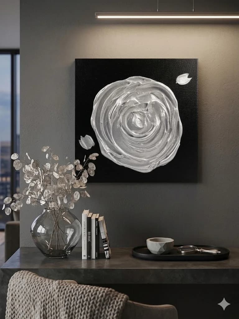 Silver Rose — acrylic on canvas — 30 × 30 cm, view 4