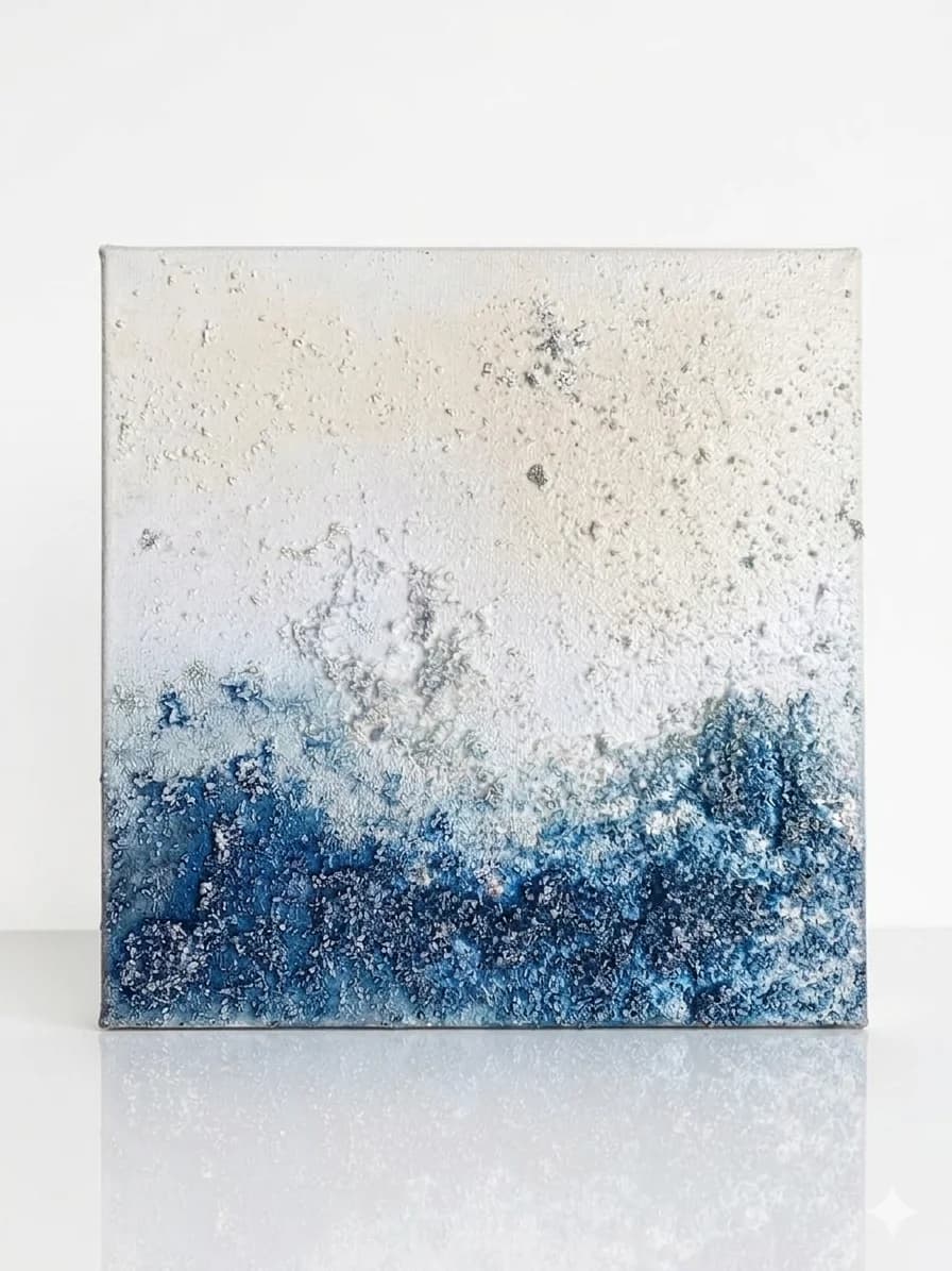The Silver Tide — acrylic on canvas — 20 × 20 cm, original artwork by Victoria Genova