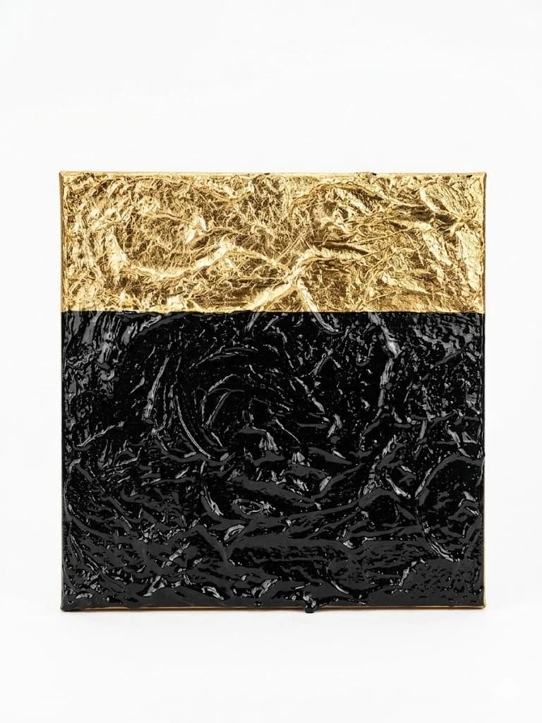 Obsidian and Gold — acrylic on canvas — 20 × 20 cm, original artwork by Victoria Genova