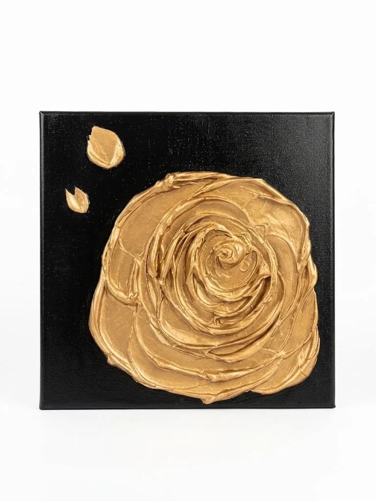The Golden Rose — acrylic on canvas — 30 × 30 cm, original artwork by Victoria Genova