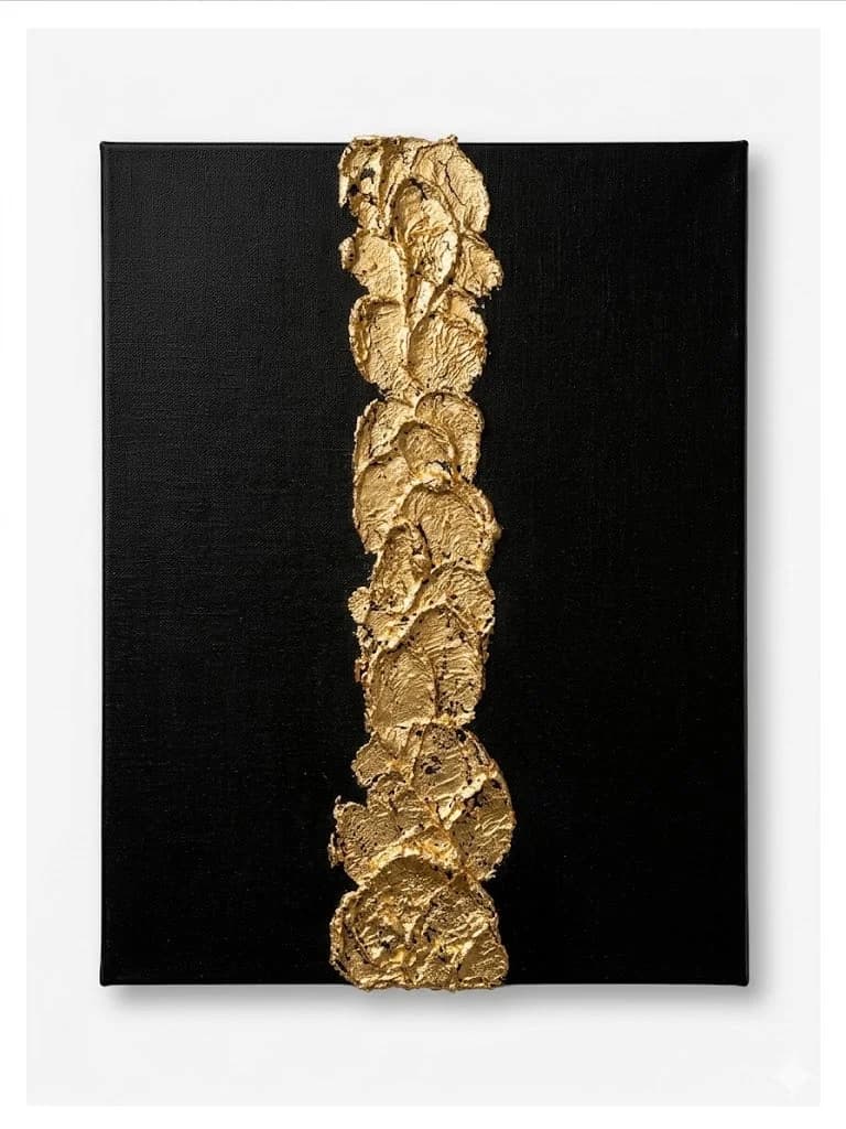 The Golden Thread of Time — acrylic on canvas, gold leaf — 30 × 40 cm, original artwork by Victoria Genova