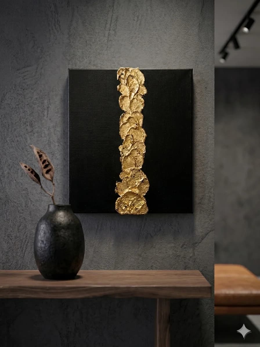The Golden Thread of Time — acrylic on canvas, gold leaf — 30 × 40 cm, view 3
