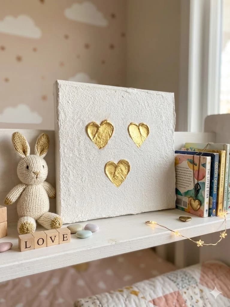 The Three Golden Hearts — acrylic on canvas — 20 × 20 cm, view 3