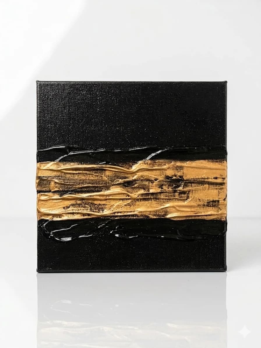 Golden Impulse" 2 — acrylic on canvas — 20 × 20 cm, original artwork by Victoria Genova